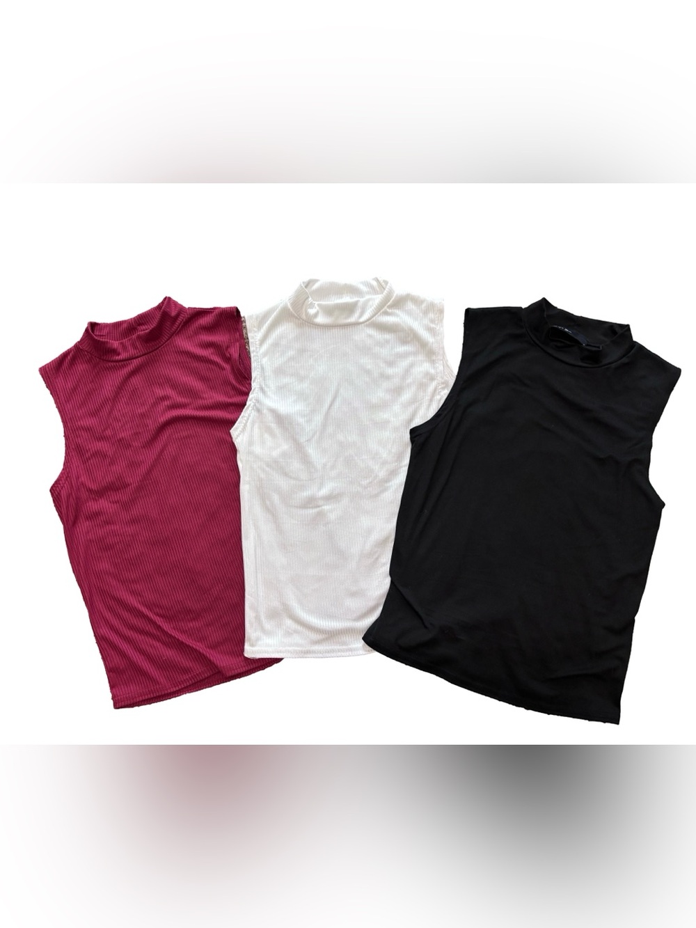 Brite & Bri Mock Neck Sleeveless Tank Top Bundle - red (NWT), white, black - med